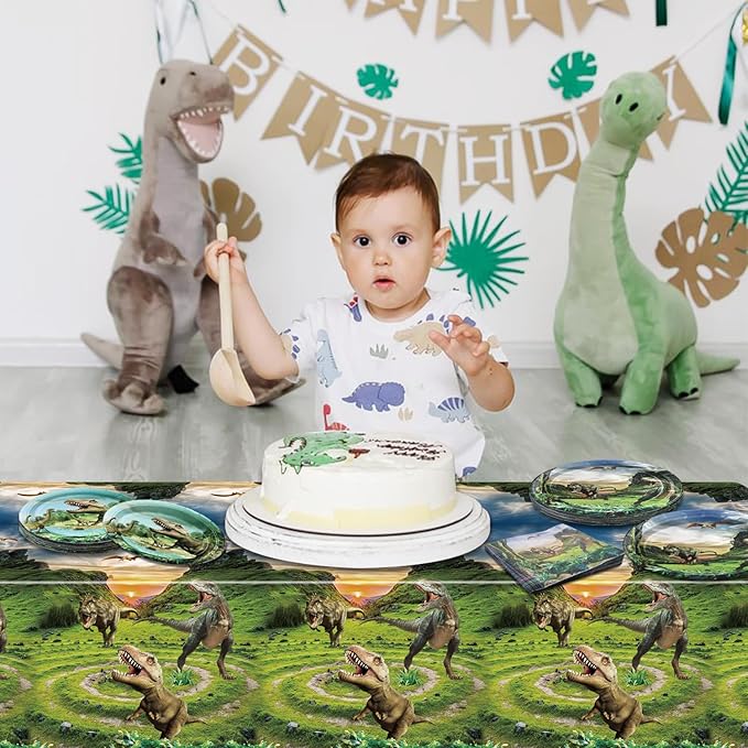 Dinosaur Birthday Decorations - 81Pcs Dinosaur Paper Tableware Set Including Plate, Napkins, Dino Tablecloth for Kids Boys Birthday Supplies, Serve 20