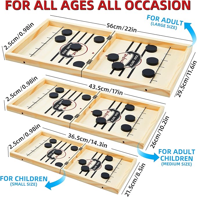 moopok Fast Sling Puck Game - 2 in1 Chess Board and Desktop Battle Super Winner Game,Fast Action Wooden Air Hockey Board Game,Adults and Kids Family Friend Funny Slingshot Game Toys