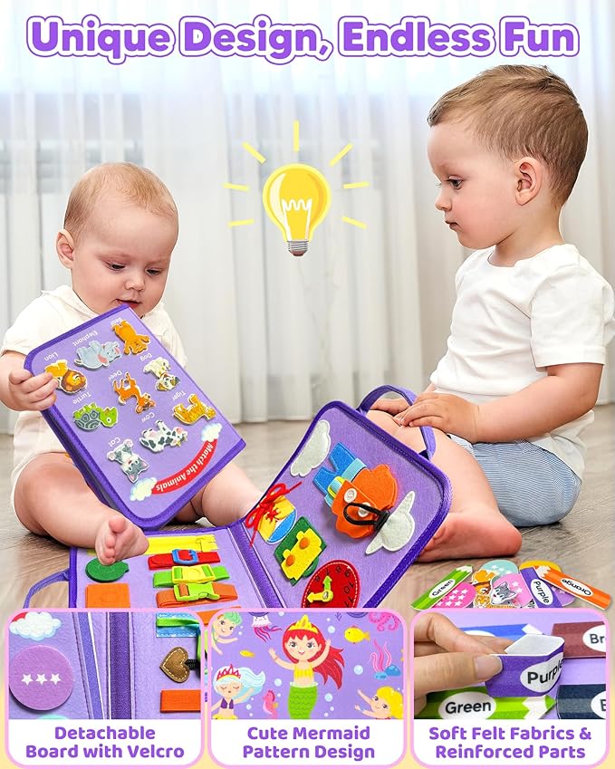 Walenty Busy Board Montessori Toys for Toddler Boy Girl Birthday Gifts, Busy Book Sensory Learning Toys for Toddlers, Educational Activities Airplane Car Travel Toy for Toddlers