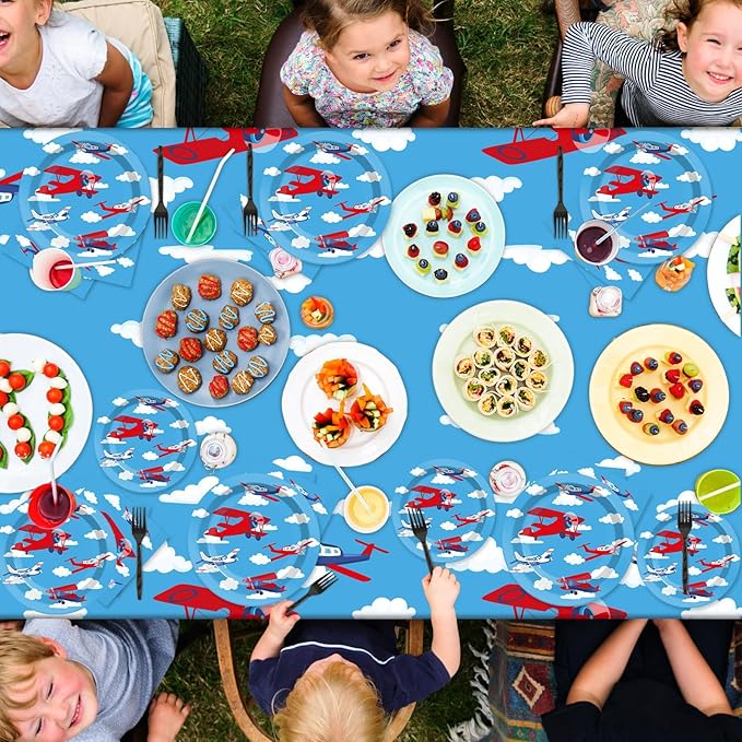 Airplane Birthday Party Supplies Serves 24 Plane Party Paper Plates Napkins Set Airplane Tablecloth Tableware Kit for Baby Shower Decorations Kids Boys Girls