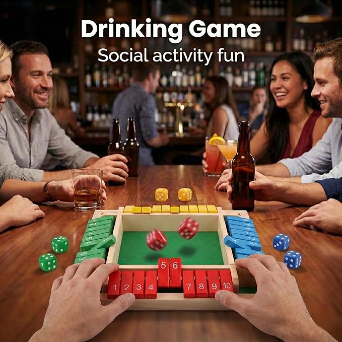Vindstier Shut the Box Board Game for 2-4 Player, Wooden Math Number Flip Dice, Educational Toy for Kids Ages 3+ and Adults, Screen-Free Family Night, Classroom, Pub& Summer Travel Learning Activities