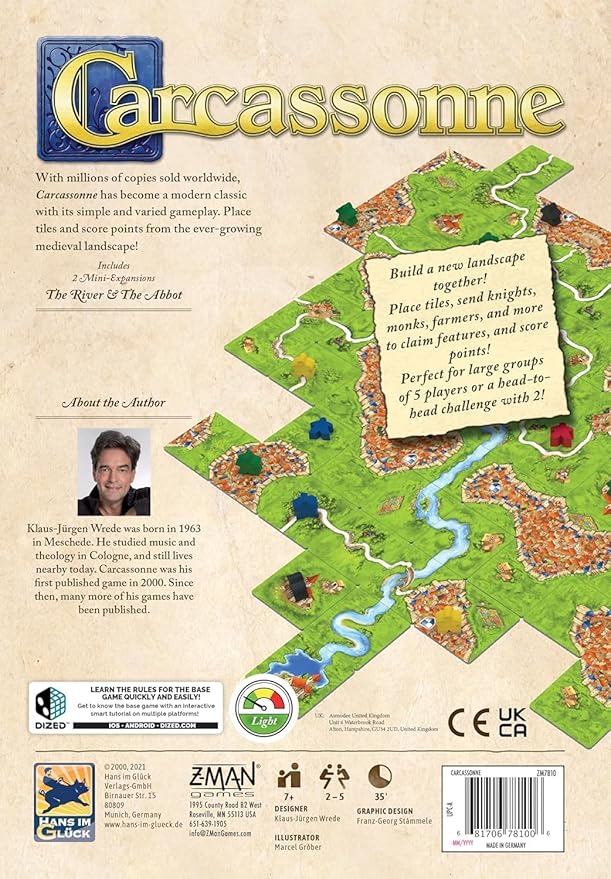 Asmodee Carcassonne Board Game - Classic Tile-Laying Strategy Game, Family Fun Medieval Adventure for Kids & Adults, Ages 7+, 2-5 Players, 35 Minute Playtime