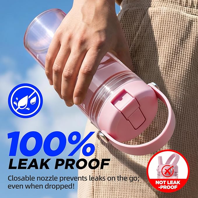 12oz Kids Water Bottle, BPA Free Thick Tritan Plastic Reusable, Clear Water Bottle with Straw, Leakproof Lid, Dishwasher Safe, Boy girl for School,Travel Pink