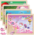 SYNARRY Large Unicorn Mermaid Princess Fairy Wooden Kids Puzzles 4 in 1 Gift Box(12.2 * 9.4 in), Wood Puzzles for Kids Ages 4-6, Wood Puzzles for Kids Ages 3-5, Easter Basket Stuffers Gifts for Kids