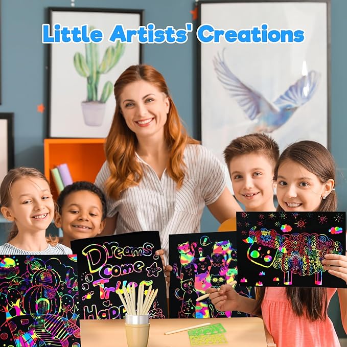 ZMLM Scratch Paper Art Crafts Kids Gifts, 100PCS Rainbow Scratch Paper Art for 3 4 5 6 7 8 9 Years Old Girls Boys, Arts and Crafts for Kids 4-6, Birthday Gifts Toys and Party Favors (Blue)