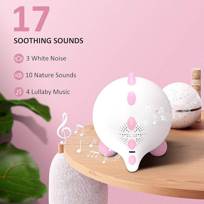 Kids Alarm Clock, Toddler Sleep Training Clock with Night Lights, Sound Machine, Time to Wake Dinosaur Alarm Clock for Children, Gift Ideas for Kids Toddler Boy Girl (Pink)