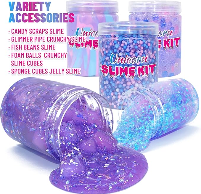 Unicorn Slime Kit for Girls 4-12,Supplies Makes Butter Slime,Candy Confetti,Glimmer Crunchy,Foam Crunchy,Jelly Cubes Slime Party Favors for Kids