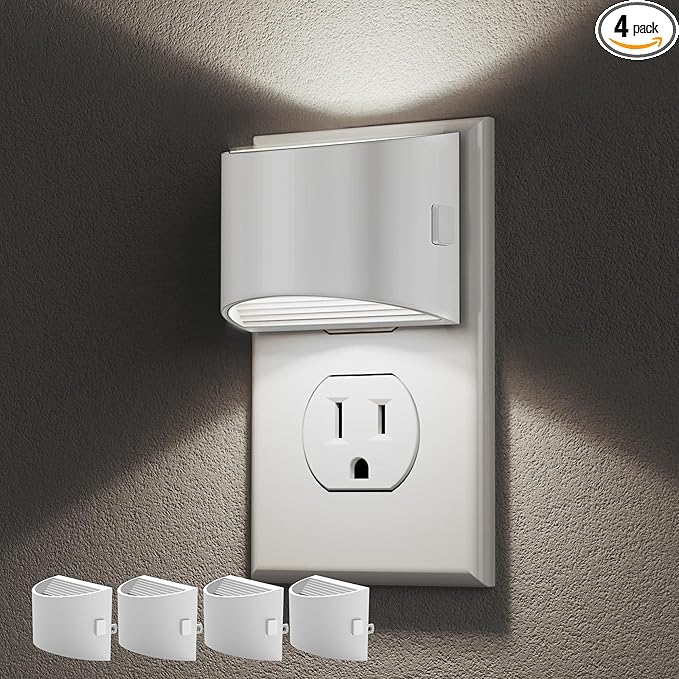 DORESshop LED Night Light[4 Pack], Night Lights Plug into Wall, 3 Level Brightness Adjustable Plug in Night Light, Dusk to Dawn Sensor Nightlights for Adults,Bedroom,Bathroom,Hallway, 5000K