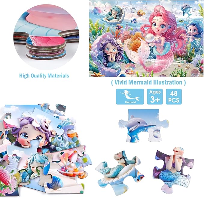 Jumbo Floor Puzzle for Toddlers & Kids Ages 3-5, 48-Piece Mermaid and Underwater Large Jigsaw Puzzle with Educational Fun, Easter Gift for Boys & Girls Ages 4-8