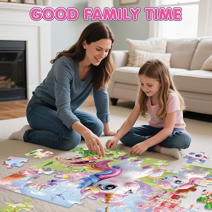 Jumbo Floor Puzzle for Kids,48 Piece Unicorn Large Jigsaw Puzzles,Puzzle for Toddler Ages 3-5,Fun Educational Preschool Learning Toy Easter Gift for Boys & Girls Ages 4-8