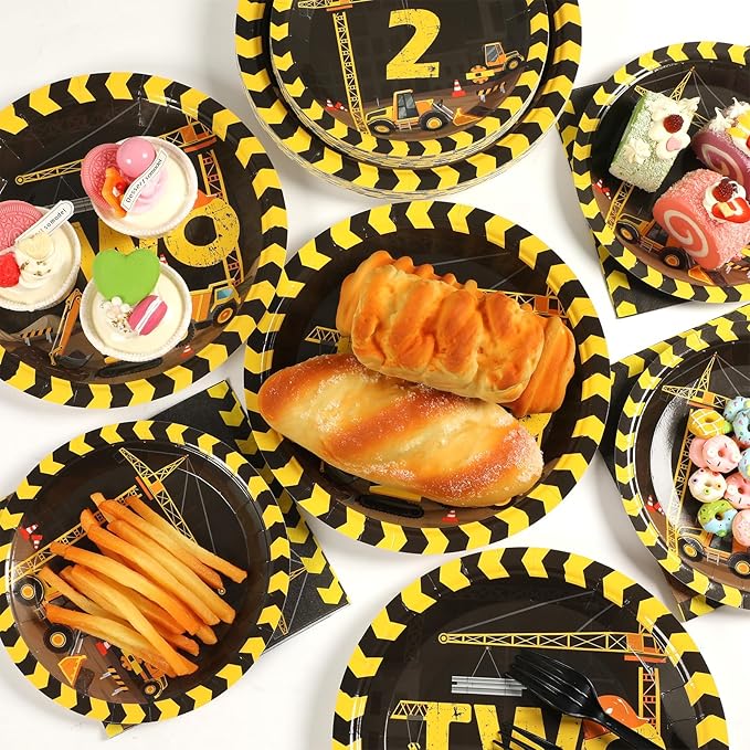 100 Pcs Construction Party Plates and Napkins Set Construction Truck Birthday Party Decorations Supplies Tableware Construction Themed Party Favors for Birthday Party Decorations Serves 25