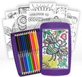 Colorpockit Coloring Kit Travel Art Set with Colored Pencils, 4x6 Coloring Cards, Built in Sharpener, Mess Free Trip Activities for Airplanes or Car, 8.5 x 5, 28 pieces
