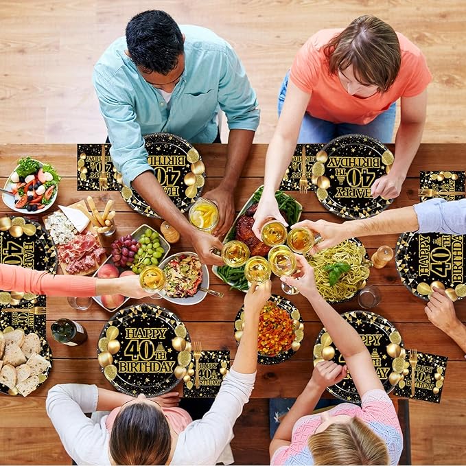 200Pcs 40th Birthday Party Tableware Set, Back in 1986 Birthday Party Decorations Supplies for Men Women Cheers to 40 Years Birthday Party Dessert Plates Napkins Forks Favors, Serve 50