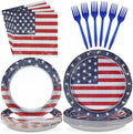 Grencian American Flag Patriotic Party Supplies Veterans Day Patriotic Paper Plates and Napkins USA Flag Themed Disposable Tableware for Veterans Day 4th of July Party Decorations Serve 24