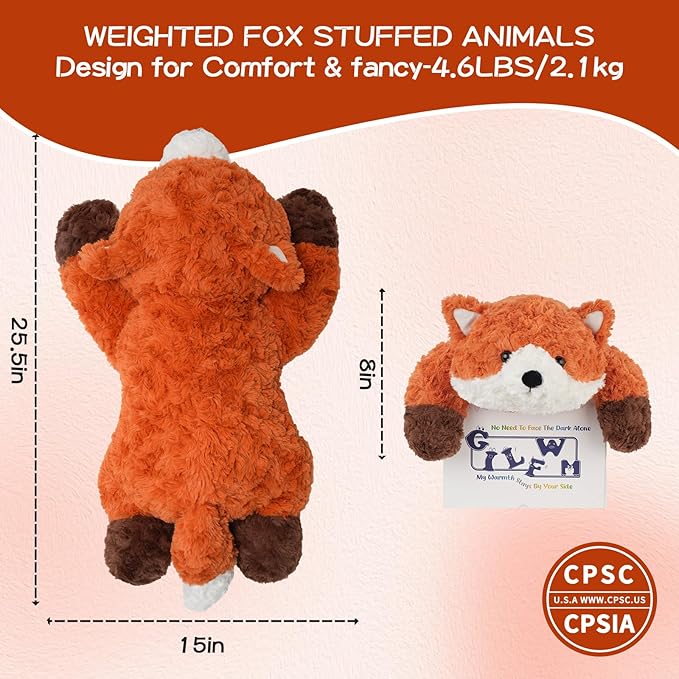 GILFWM 25" 5 Lbs Weighted Stuffed Animals Fox, Heatable and Coolable Weighted Plush with Microwavable Heating Pad,Removable Soft Washable Cute Plushie Pillow Toy Gifts for Adults and Kids