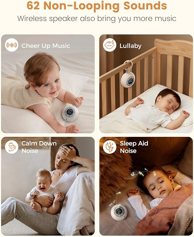 Glocusent White Noise Machine with Night Light, 62 Soothing Sounds & 9 Colors Night Light Portable Sound Machine - Baby Sound Machine for Sleeping, Noise Canceling for Home Office Travel