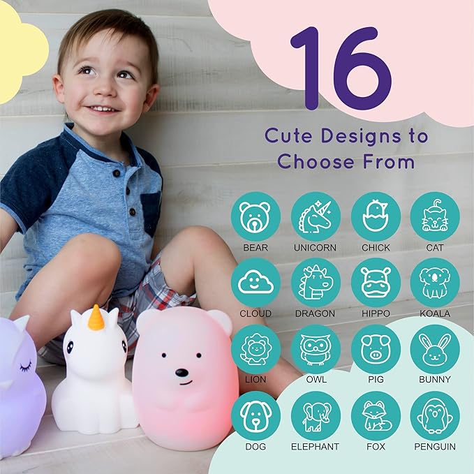 Lumipets Cloud Squishy Night Light for Kids | Soft Silicone Bedside Mood Lamp with Remote & Tap Control | Rechargeable Color Changing Night Light for Boys & Girls | Portable Nightlight with USB Cord
