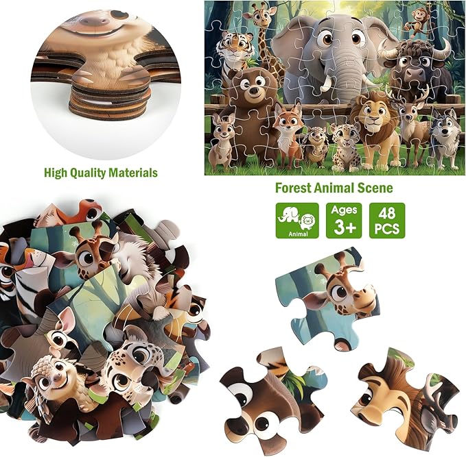 Jumbo Floor Puzzle for Kids,48 Piece Forest Animal Large Jigsaw Puzzles,Learning Educational Toys for Toddlers Ages 3-5,Wildlife Preschool Puzzles Children Easter Gift for Boy Girl Ages 4-8 W