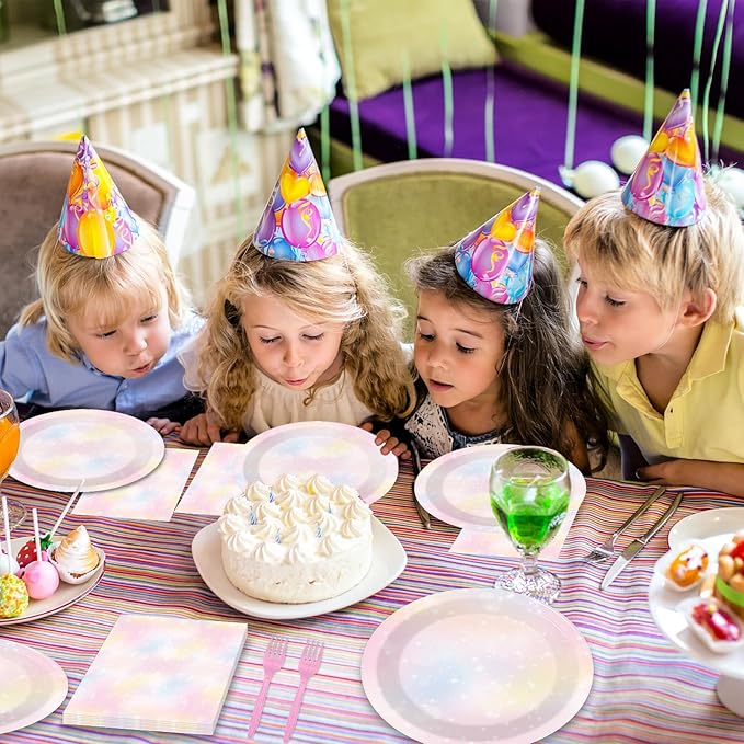 200pcs Pastel Rainbow Party Plates Napkins Pastel Paper Tableware Set Rainbow Cloud Cake Dessert Disposable Dinnerware Themed Party Decoration for Baby Shower Birthday Decor Supplies Serves 50