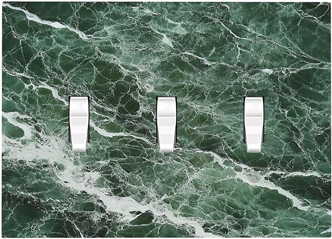 Decorative Switch Plates Forest Marble Dark Green With White Vein 3 Gang Wall Plate Triple Toggle Light Switch Cover Faceplate Electrical Wall Panels For Bathroom Kitchen Decor