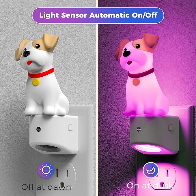 L LOHAS LED Night Light for Kids,3D Cute Puppy Night Lights,Schnauzer with Dusk to Dawn Sensor, RGB+Soft White 3000K,Dog Night Light,Birthday Gift Nightlight for Kids, Room Decor,2Pack