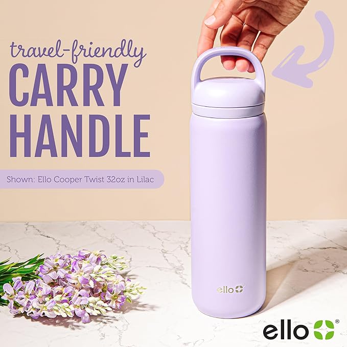 Ello Cooper Twist 22oz Stainless Steel Water Bottle with Chug Lid | Leak Proof Double Walled and Vacuum Insulated | Fits Car Cupholder | Built in Carry Loop | Dishwasher Safe | Bubblegum Pink
