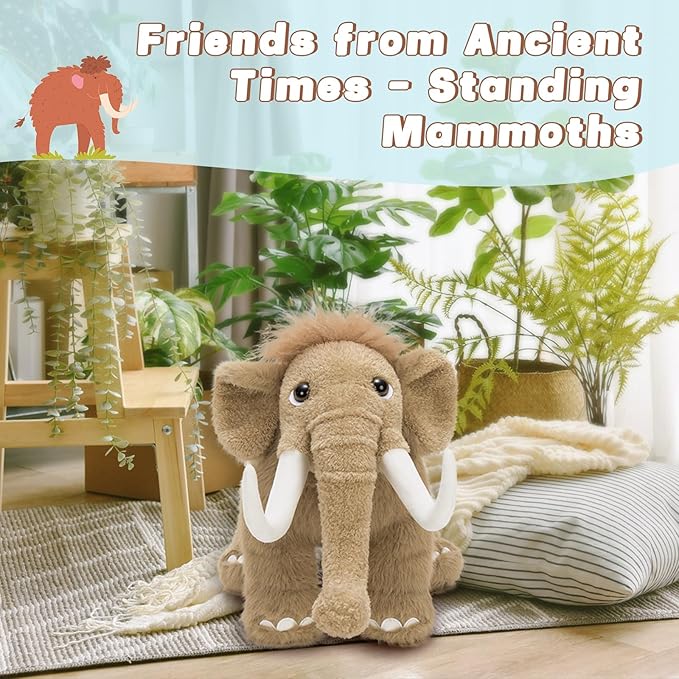 BENINY Woolly Mammoth Plush Toy, Cute Soft Elephant Stuffed Animal for Boys Girls Kids, 16" Cuddly Christmas Birthday Gift for Ancient Animal Lover