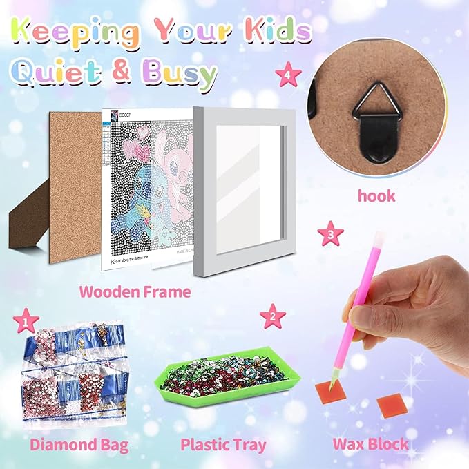 KOJEFCV Cartoon Diamond Art Painting Kits for Kids with Frame,Cartoon Diamond Art for Kids Ages 4-8-12,Easy Gem Kit Kid with Beautiful Package for Gift Home Wall Decor(7x7inch)