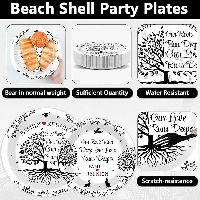 96 Pcs Family Reunion Birthday Party Plates and Napkins for Girls Black and White Family Tree Party Supplies Home Family Tree Leaves Paper Cake Dessert Tableware Set for 24 Guests Party Decorations