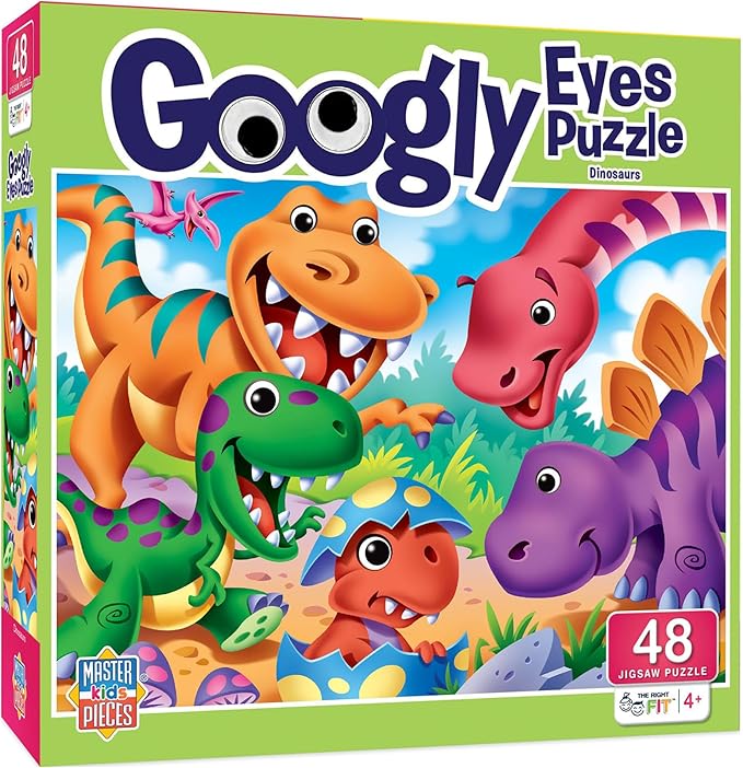 MasterPieces – 48 Piece Jigsaw Puzzle for Kids 4+ Years, Dinosaurs with Googly Eyes, Educational and Fun Game, Gift Idea for Children, 19" x 14