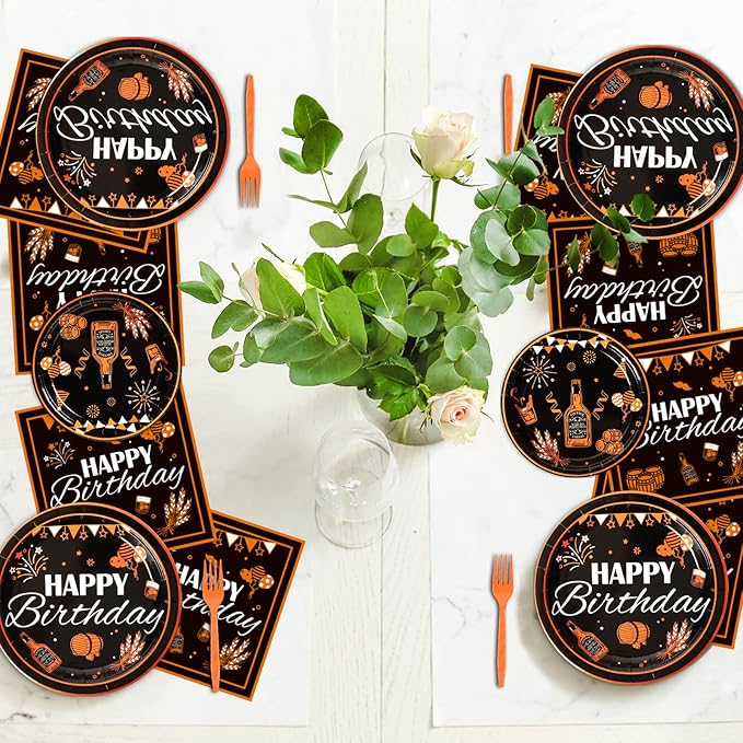 96 Pcs Black & Gold Cheer Theme Birthday Plates & Napkins - Party Supplies for 24 Guests