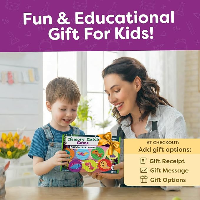 Momo & Nashi Dinosaur Toys for Kids 3-5 Matching Game - 32pc Dinosaur Games for Kids Memory Game - Kindergarten Preschool Educational Toys - Gifts for 3 Year Old Boys & Girls