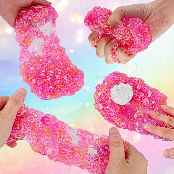 3 x 100mL Ocean Slime Kit for Girls & Boys: Mermaid Bead, Pink Crunchy & Blue Clear Slime, Sensory Experience DIY Slimes Set, Slimes Party Favors for Kids Birthday Easter Halloween Teens Gift