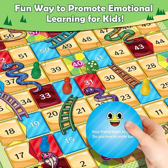 Broytain Emotional Board Games for Kids,Ladders and Snakes Board Game,Learning Resources,Social Skills Emotional Regulation Toys for Toddlers,Classroom Travel Indoor Outdoor Family Games