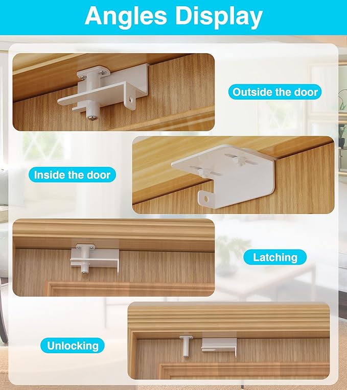 Adjustable Child Safety Door Top Lock｜Metal Child Proof Door Top Lock for Interior&Exterior&French Door｜Lock & Unlock from Either Sides｜for Childproofing｜Sliding Door Lock for Kids Safety｜White