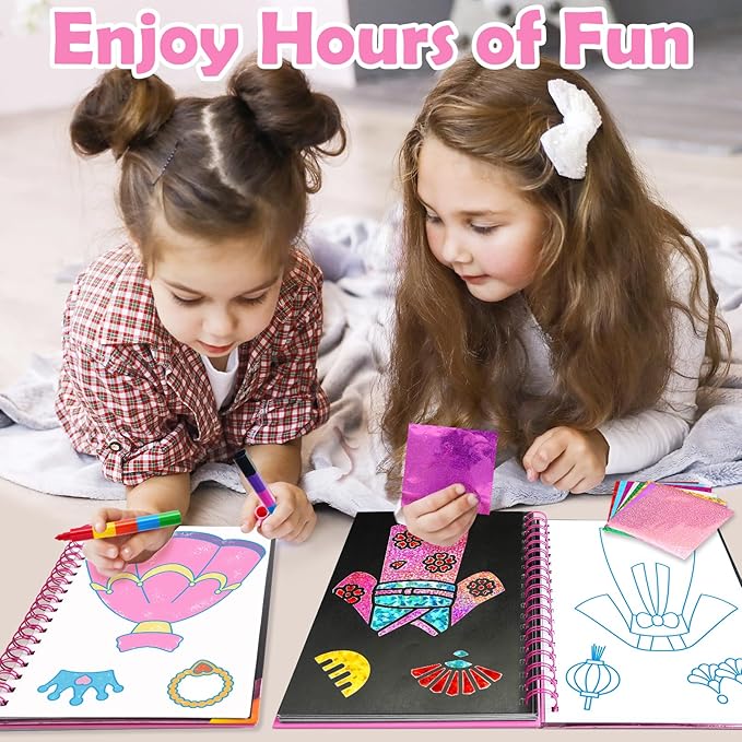 FUNNYB&G Foil Art Crafts for Kids Ages 4-8: Mother's Day 2026, Birthday Gift for Girls, Art and Crafts Supplies, Party Favors, Creative Toys for Girls 4 5 6 7 8 9 Years Old(Dress Up)
