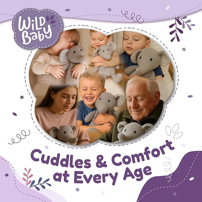 WILD BABY Microwavable & Weighted Plush Toy - Elephant Stuffed Animal for Comfort & Warmth - Soft, Heatable Plushie for Snuggles - Great for Kids, Toddlers & All Ages