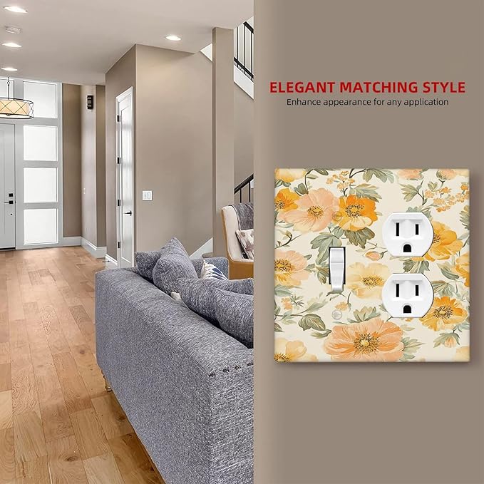 Outlet Covers Vintage Floral Pastel Flower Pattern 1 Toggle 1 Duplex Switch Plate Covers Electrical Light Switch Cover Plate Decorative Wall Plate Socket Cover for Bedroom Cabin Decor