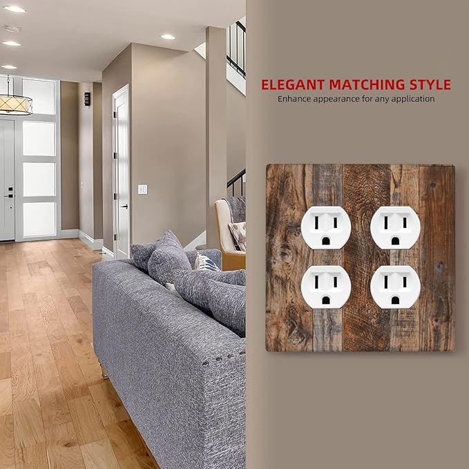 Vintage Board Rustic Brown Wood Texture Outlet Covers 2 Gang Double Duplex Decorative Light Switch Covers Electrical Wallplates Socket Faceplate for Farmhouse Home Decor