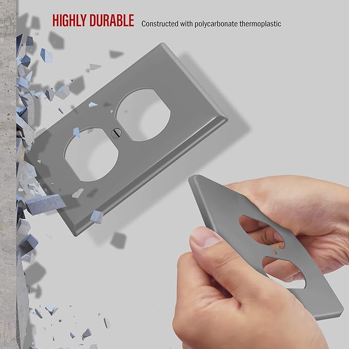 ENERLITES Duplex Wall Plates Kit, Home Electrical Outlet Cover, 1-Gang Standard Size, Unbreakable Polycarbonate Material, 8821-GY-10PCS, Gray, 10 Pack, Grey, 10 Count