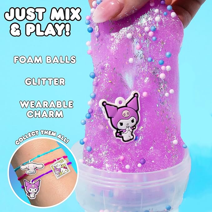 Kuromi SLIMYGLOOP Mix’EMS Slime, Collectible Charm with Fun Add-Ins, Hello Kitty and Pink Glitter Slime, Party Favors for Kids 8-12, Girls Toys Age 6-8, Sanrio Stuff