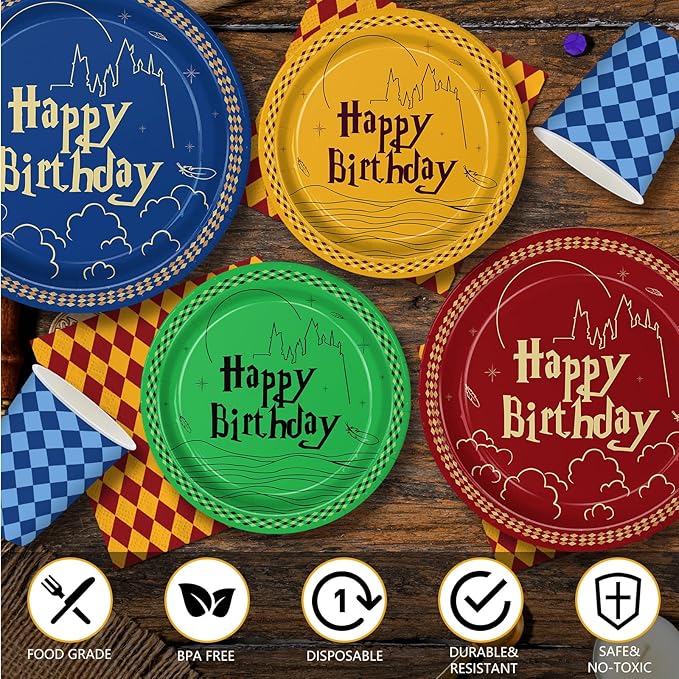 120pcs Magical Wizard Plates Napkins Party Decorations Cartoon Disposable Paper CupsTableware Set Cartoon Party Supplies for Kids Birthday Decor 30 Guests