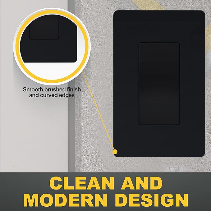 Faith 1-Gang Decorator Screwless Wall Plates Child Safe Outlet Covers, 4.68"H x 2.93" L, Fits GFCI, USB Receptacle, Dimmers, and Lighting Controls, ETL Listed, Black, 120-Pack