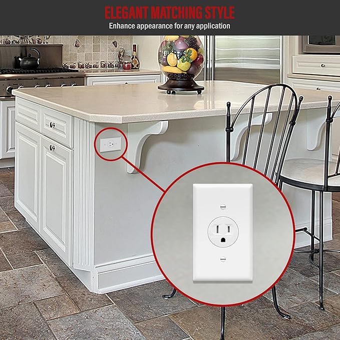 ENERLITES 1.406" Hole Single Receptacle Outlet Wall Plate, Size 1-Gang 4.50" x 2.76", Polycarbonate Thermoplastic, 8851-W, White
