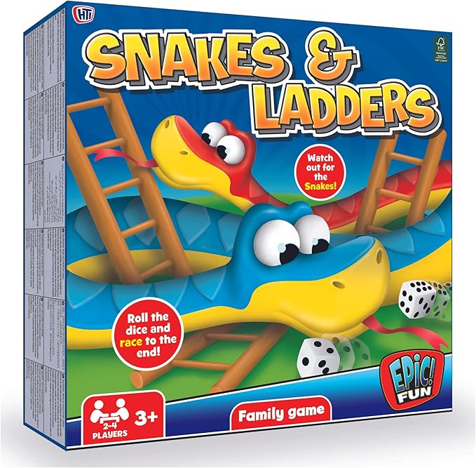 HTI Toys Traditional Games Snakes & Ladders Family Board Game Set