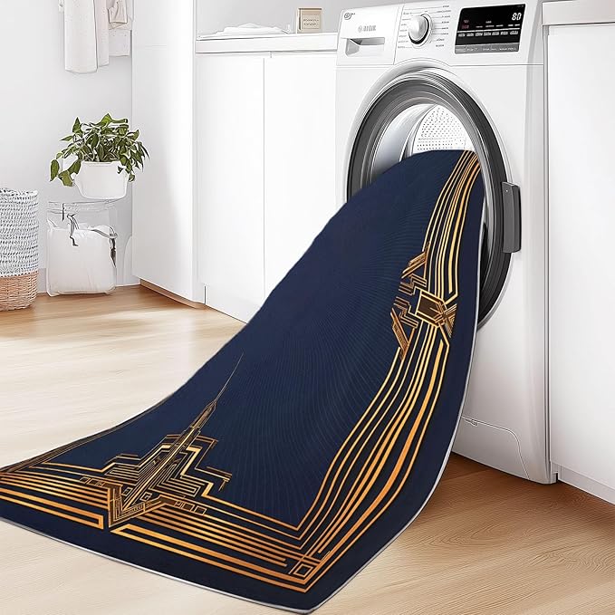 Dark Area Rugs 6 x 9 ft Non-Slip Foldable Machine Washable Rug, Geometric Gold Rectangle Frame Low-Pile Comfy Fluffy Floormat for Various Scenes Home Decor Aesthetic