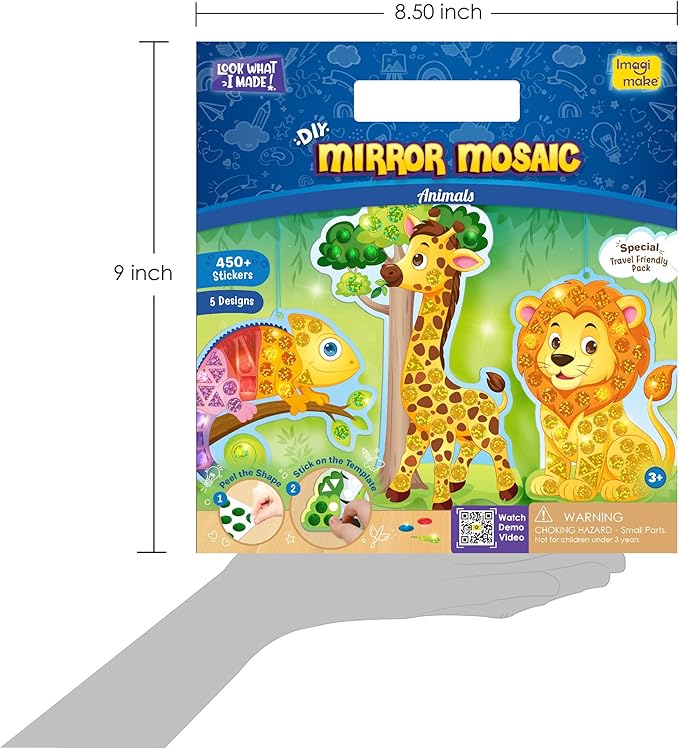 Imagimake Mirror Mosaic Animals Kids Art Set | DIY Craft Kits | Foil Stickers for Girls | Activities for Kids Ages 3-5 | Travel Art Kit for Toddler | Gift Set for Girls| 3,4,5,6,7 Year Old Boy Gifts