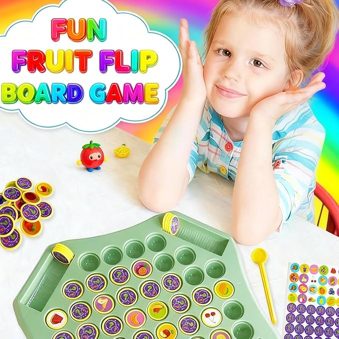 Flip Chess Memory Game, 54PCS Fruit Matching Puzzle Toy for Kids & Preschool, Educational Montessori Board Game for Memory & Logic, Family Fun, Birthday