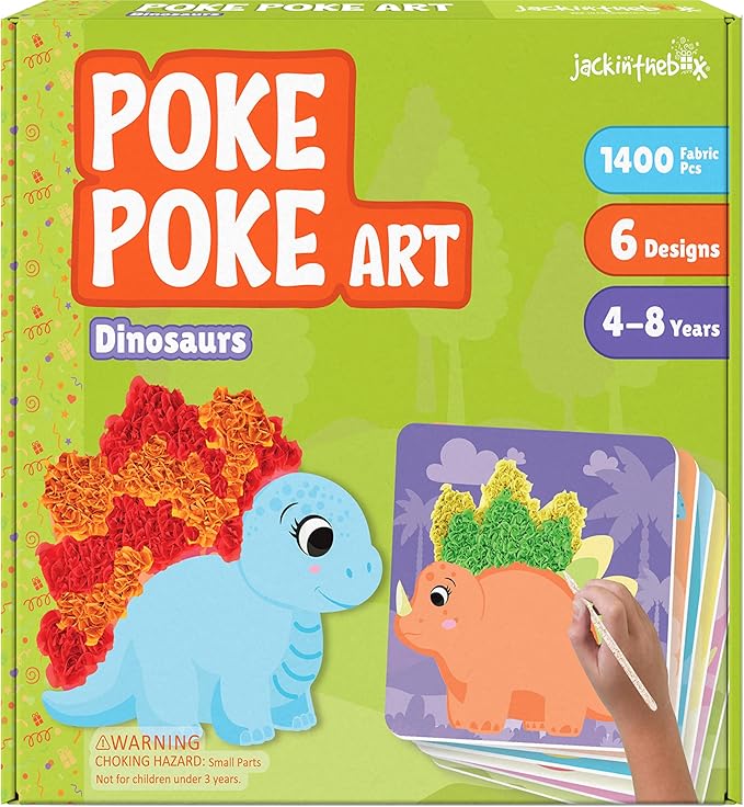 jackinthebox Poke Poke Art – Dinosaurs Theme, Mess-Free Fabric Art and Craft, Flower Pressing Kits, Gift for Girls and Boys Ages 4 5 6 7 8