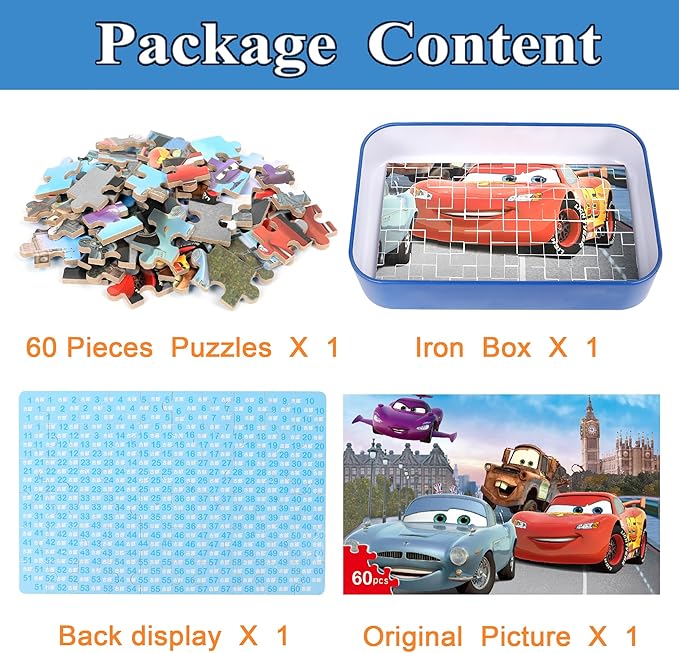 Puzzles for Kids Ages 4-8 60 Pieces Jigsaw Puzzles for Boys and Girls Educational Learning Puzzles in Metal Box